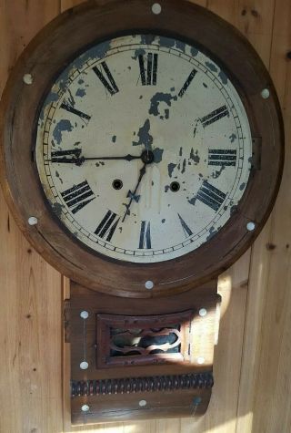 Antique Mahogay Wall Clock With Mother Of Pearl For Spares