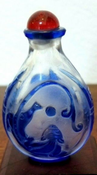 20th C.  Antique / Vintage Chinese Peking Glass Snuff Bottle,  Dragon