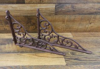 Set Of 2 Vintage Look 11 " X 7.  5 " Cast Iron Vine Design Shelf Brackets/braces