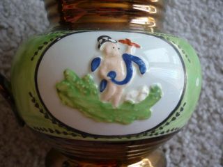 ANTIQUE COPPER LUSTRE PITCHER/MILK JUG,  HAND PAINTED SCENES OF CHILDREN AT PLAY 3