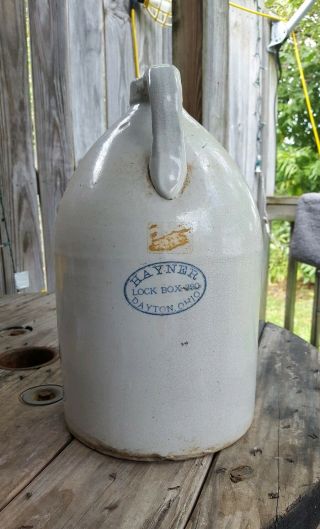 Antique Whiskey Jug Crock Hayner Distillery Es&b Shoulder Handle