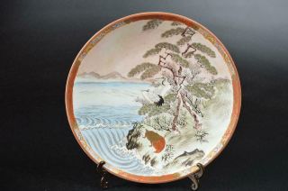 S9254: Japanese Old Kutani - Ware Bird Turtle Pattern Ornamental Plate/dish