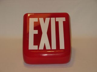 Vintage Red EXIT Glass Lamp Light Sign Shade - Triangle Wedge Shape 2
