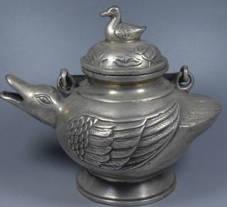 China Collectable Handwork Miao Silver Carve Old Duck Ancient Souvenir Tea Pots