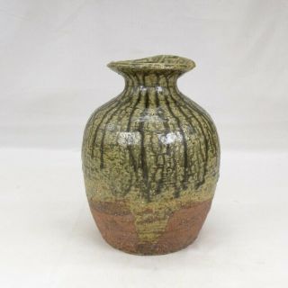G470: Japanese Flower Vase Of Shigaraki Pottery With Very Good Natural Glaze