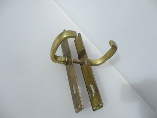 Vintage Brass Lever Door Handles Knobs Antique Old Plates 2