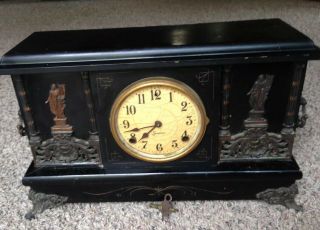 Antique Sessions Clock - 8 Day 1/2 Hour Strike Cathedral Gong Mantle Clock