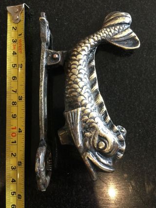 Vintage Antique Solid Brass Fish Fisherman Door Knocker 5 1/2 Inches 5.  1kg