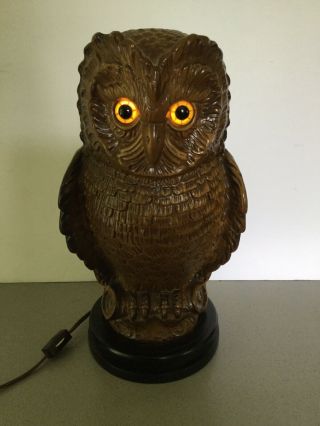 Vintage Mid Century Strobe Light Flashing Glowing Blinking Eyed Owl Table Lamp