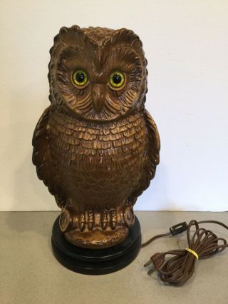 Vintage Mid Century Strobe Light Flashing Glowing Blinking Eyed OWL Table Lamp 2