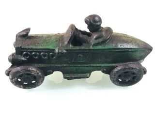 Vintage 1930s Ac Williams Cast Iron Toy Boat - Tail Racer Race Car 5.  5 " Green