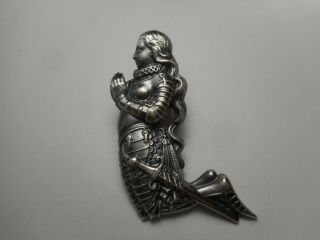 Silver Joan Of Arc Kneeling In Prayer Religious French Brass Button 1 - 1/4 "