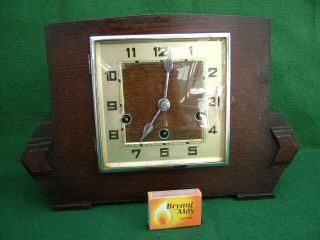 1930’s Art Deco Square Dial 8 Day Oak Chiming Kienzle Movement Mantle Clock Af