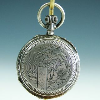 Antique Vintage Fancy Ornate Engraved 800 Sterling Silver Pocket Watch Swiss
