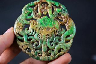 Exquisite Chinese Old Jade Carved Two - Sided Elephant Head/monkey Pendant J6