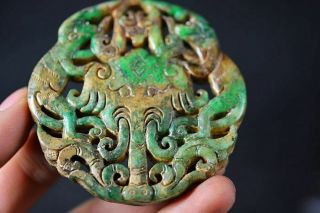 Exquisite Chinese old Jade Carved Two - sided Elephant head/monkey Pendant J6 2