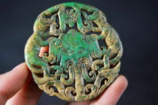 Exquisite Chinese old Jade Carved Two - sided Elephant head/monkey Pendant J6 4