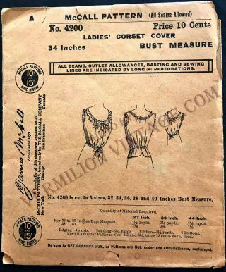 1911 Mccall Corset Cover 4200,  1910 