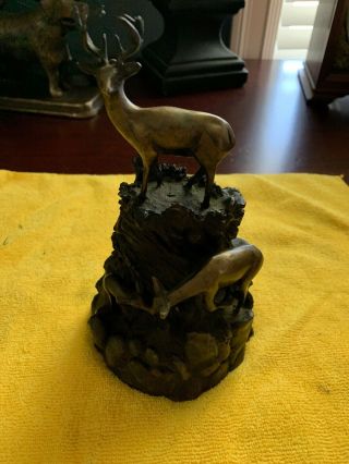 Vintage Dan Parker 1994 Bronze Urn Sculpture Statue Deer Family