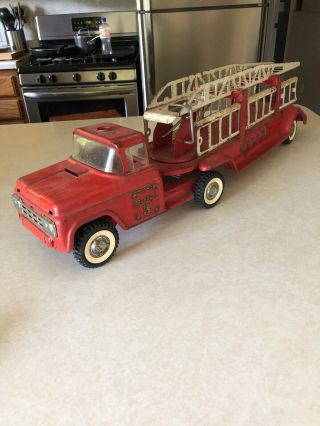 Buddy L Aerial Ladder Fire Truck Number 3.  Late 50s Early 60s