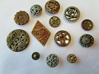 6342 –13 Twinkle Vintage Buttons Includes Gold Reflecting Parallelogram & Multi