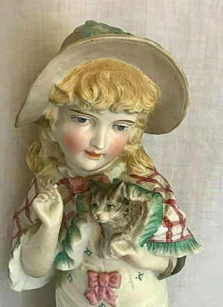 Antique German Bisque Figurine Piano Baby Girl with Cat Kitten No.  801 14  Tall 2