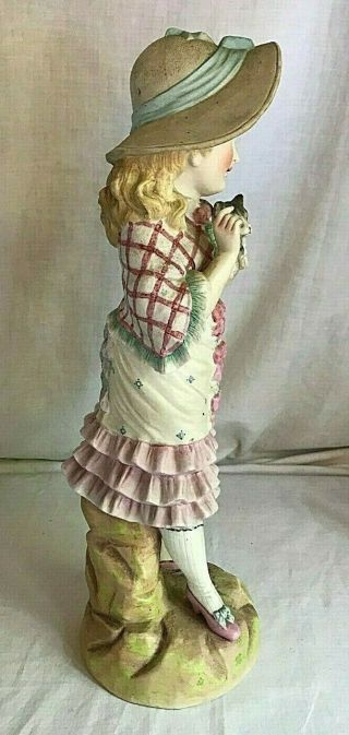 Antique German Bisque Figurine Piano Baby Girl with Cat Kitten No.  801 14  Tall 3
