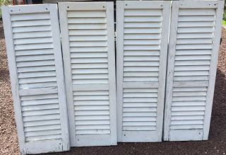 4 Wood House Shutters Louvered Vintage Painted Old Farmhouse Decor 41”x 14”