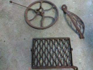 Vintage Singer Treadle Sewing Machine Cabinet Parts Foot Pedal Flywheel Guard