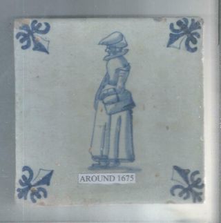 Antique Delft Woman Tile Around 1675