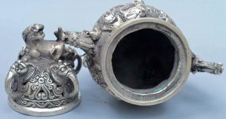 Old Noble Ancient Collectable Miao Silver Carve Dragon Play Ball Incense Burner 6