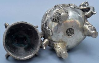 Old Noble Ancient Collectable Miao Silver Carve Dragon Play Ball Incense Burner 7