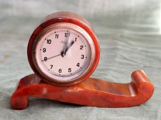 Vintage Art Deco Swirl Butterscotch Amber Bakelite Revox Alarm Clock