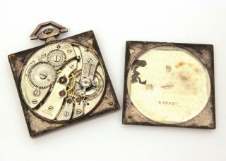 JH Hasler Antique Square Sterling Swiss Pocket Watch 17 Jewels - Parts & Repair 3