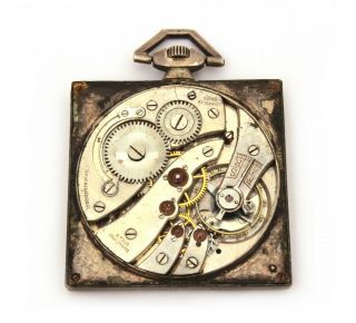 JH Hasler Antique Square Sterling Swiss Pocket Watch 17 Jewels - Parts & Repair 4