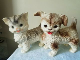 Vintage Edward Mobley Squeak Toy Dog & Cat Turning Heads & Sleep Eyes Both Work