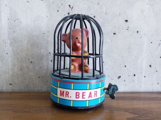 Vintage Japanese Bear In Cage Wind Up Toy,  Caged Bear,  Yone Bear,  Antique Toy