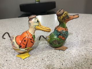 J.  Chein & Co.  Wind - Up Metal Duck Set Of 2