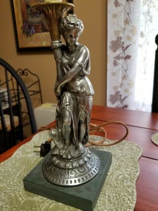 Antique Art Nouveau Deco Lamp Ornate Greek Lady Or Fertility Goddess ?