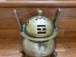 Korean ? Antique/Vintage Metal Bronze Brass Tri - pod Incense Burner 7.  25  5.  5 3