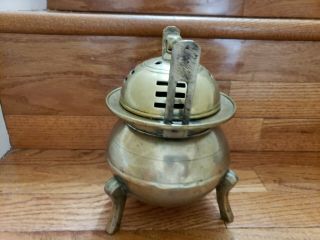 Korean ? Antique/Vintage Metal Bronze Brass Tri - pod Incense Burner 7.  25  5.  5 4