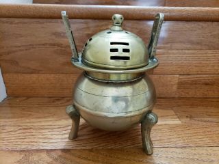 Korean ? Antique/Vintage Metal Bronze Brass Tri - pod Incense Burner 7.  25  5.  5 6