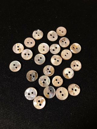 25 Vintage Mother Of Pearl Buttons Tiny 7/16 " Doll Clothes Sewing