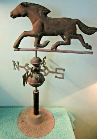 Vintage Antique Copper Brass Weather Vane,  Horse,  N E W S,  Desk Stand,  Patina