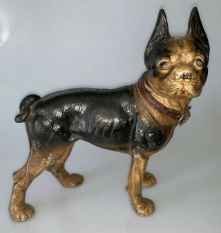 Rare Vintage Right Facing Hubley Painted Cast - Iron Boston Terrier Doorstop