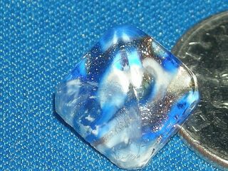 3/8 X 1/2 " Antique Leo Popper Glass Button Blue White Goldstone Key Shank