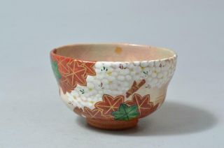 T3265: Japanese Kiyomizu - Ware Colored Porcelain Flower Pattern Tea Bowl