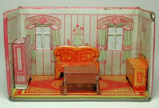 Vintage Marx Newlywed Tin Litho Dining Room With Furniture 1920 