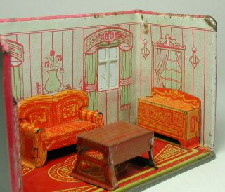 Vintage Marx Newlywed Tin Litho Dining Room With Furniture 1920 ' s - 2