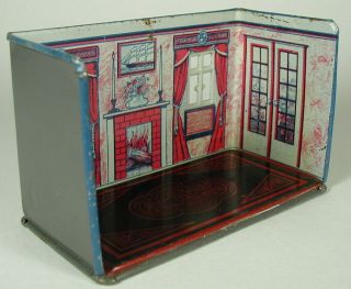 Vintage Marx Newlywed Tin Litho Parlor Room With Furniture 1920 ' s - 7
